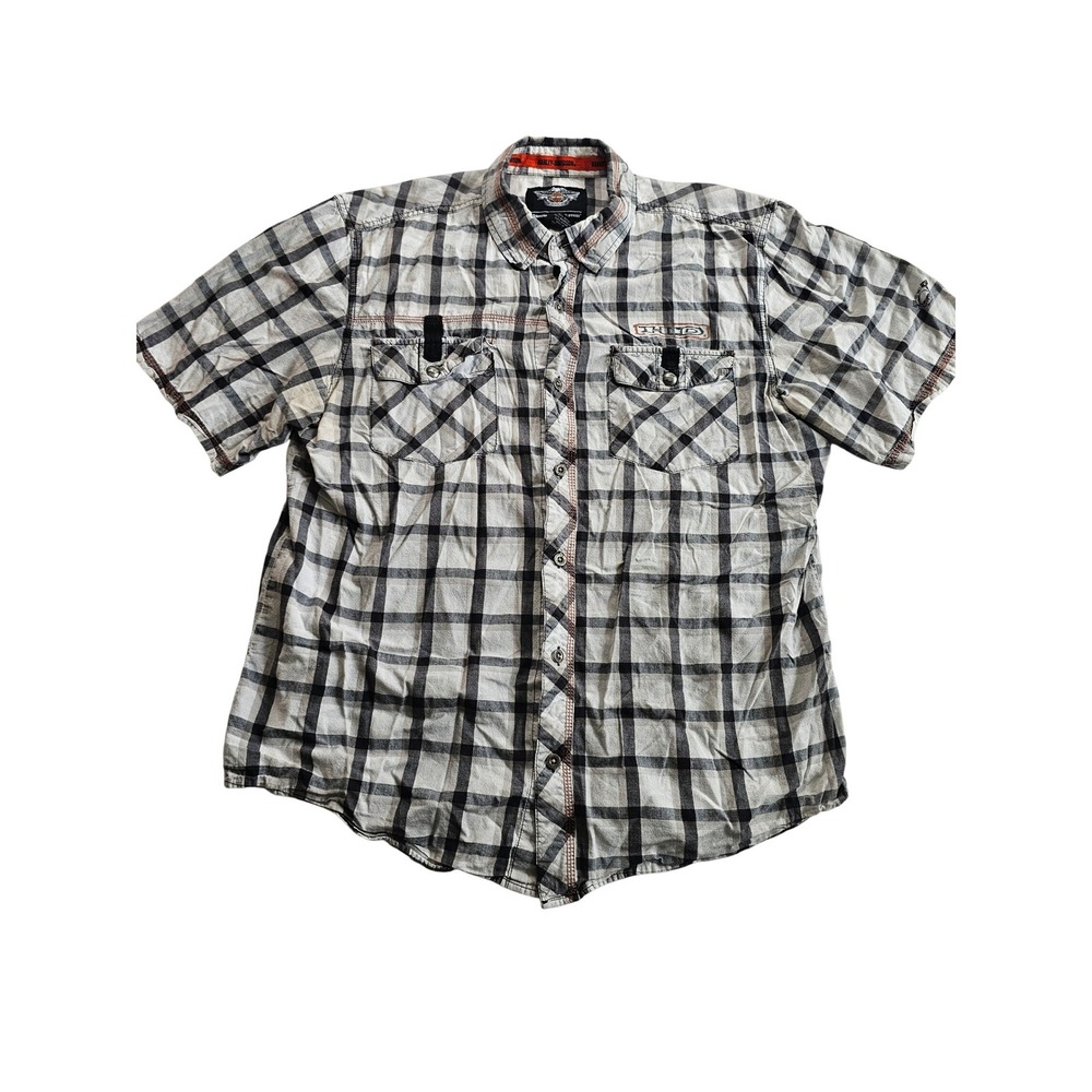Harley Davidson Shirt Mens XL Gray Plaid Button Down Biker Casual